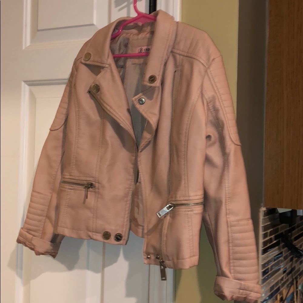 Girls pink leather bomber jacket